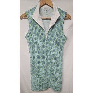 IBKUL Dress Womens Size Medium Green Blue Pattern Sleeveless Golf 1/4 Zip Mock